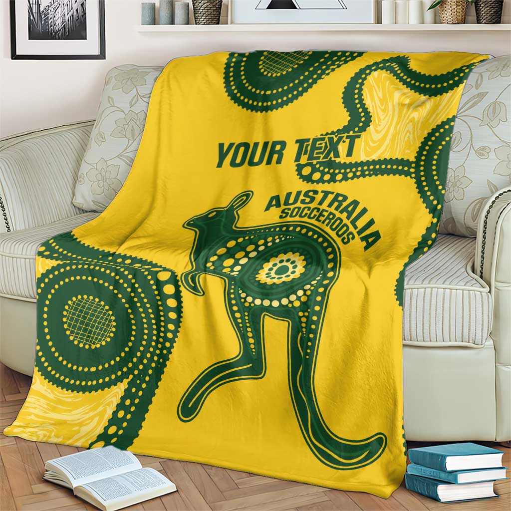 Custom Australia Soccer Blanket Go Socceroos Kangaroo With Indigenous Art
