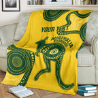 Custom Australia Soccer Blanket Go Socceroos Kangaroo With Indigenous Art