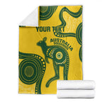 Custom Australia Soccer Blanket Go Socceroos Kangaroo With Indigenous Art
