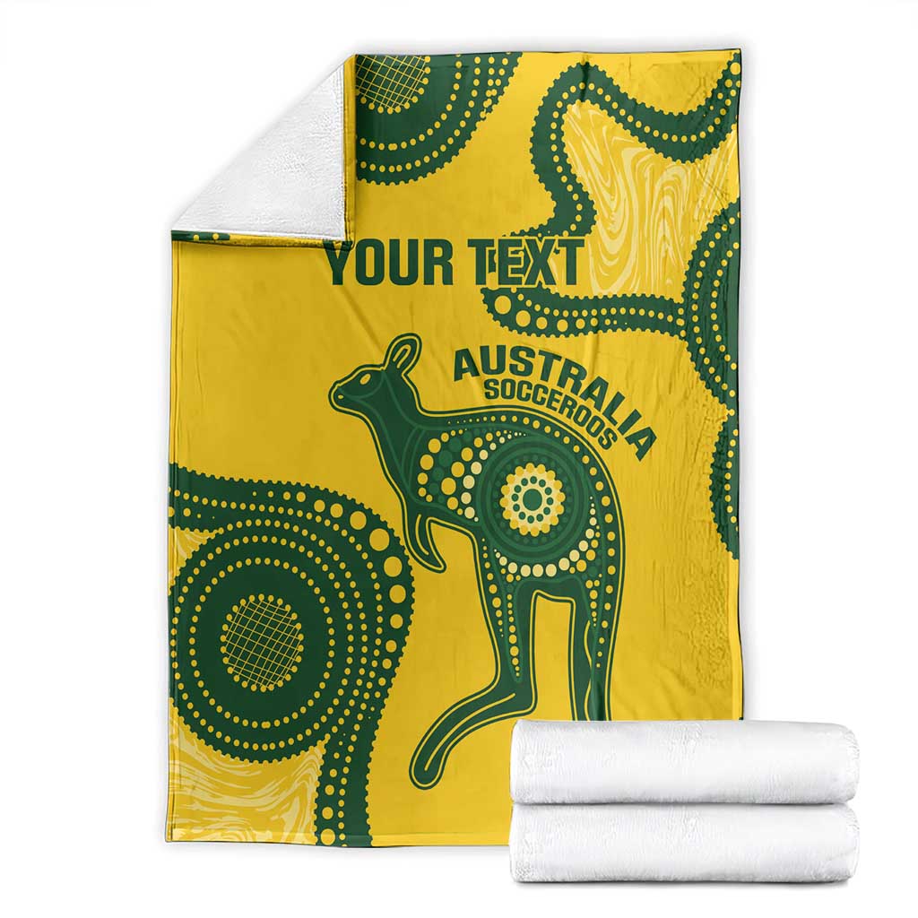 Custom Australia Soccer Blanket Go Socceroos Kangaroo With Indigenous Art