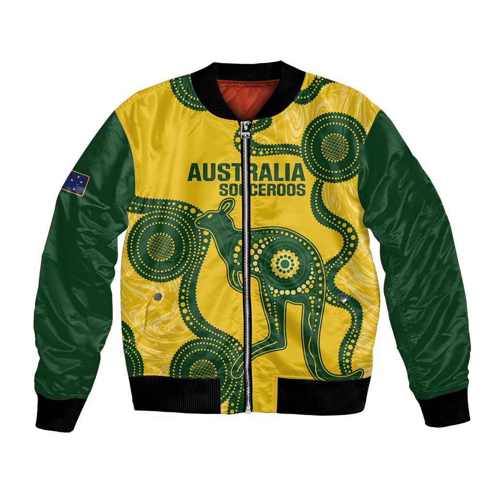 Custom Australia Soccer Bomber Jacket Go Socceroos Kangaroo With Indigenous Art