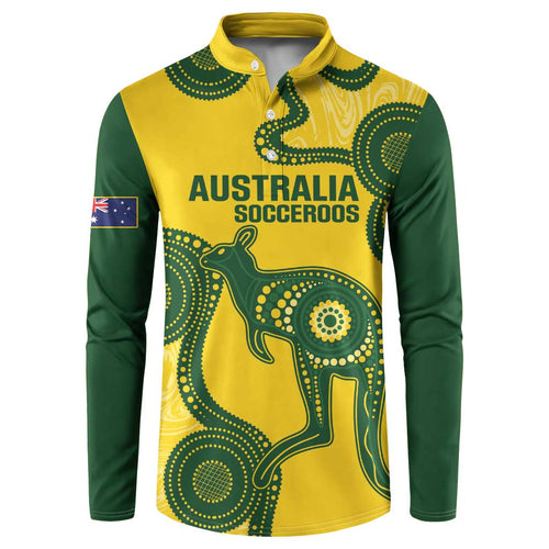 Custom Australia Soccer Button Sweatshirt Go Socceroos Kangaroo With Indigenous Art