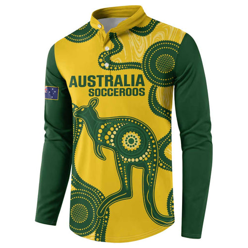 Custom Australia Soccer Button Sweatshirt Go Socceroos Kangaroo With Indigenous Art