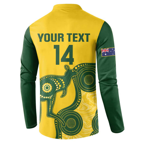 Custom Australia Soccer Button Sweatshirt Go Socceroos Kangaroo With Indigenous Art