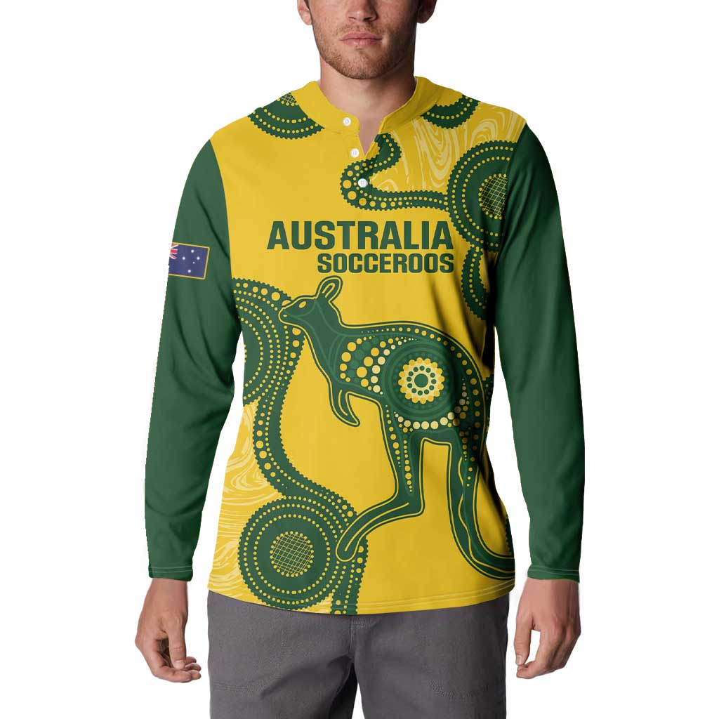 Custom Australia Soccer Button Sweatshirt Go Socceroos Kangaroo With Indigenous Art