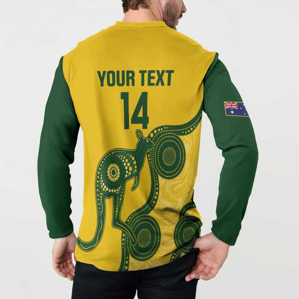 Custom Australia Soccer Button Sweatshirt Go Socceroos Kangaroo With Indigenous Art