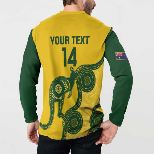 Custom Australia Soccer Button Sweatshirt Go Socceroos Kangaroo With Indigenous Art