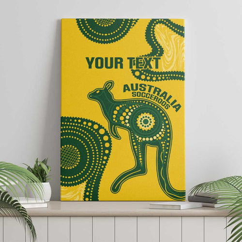 Custom Australia Soccer Canvas Wall Art Go Socceroos Kangaroo With Indigenous Art