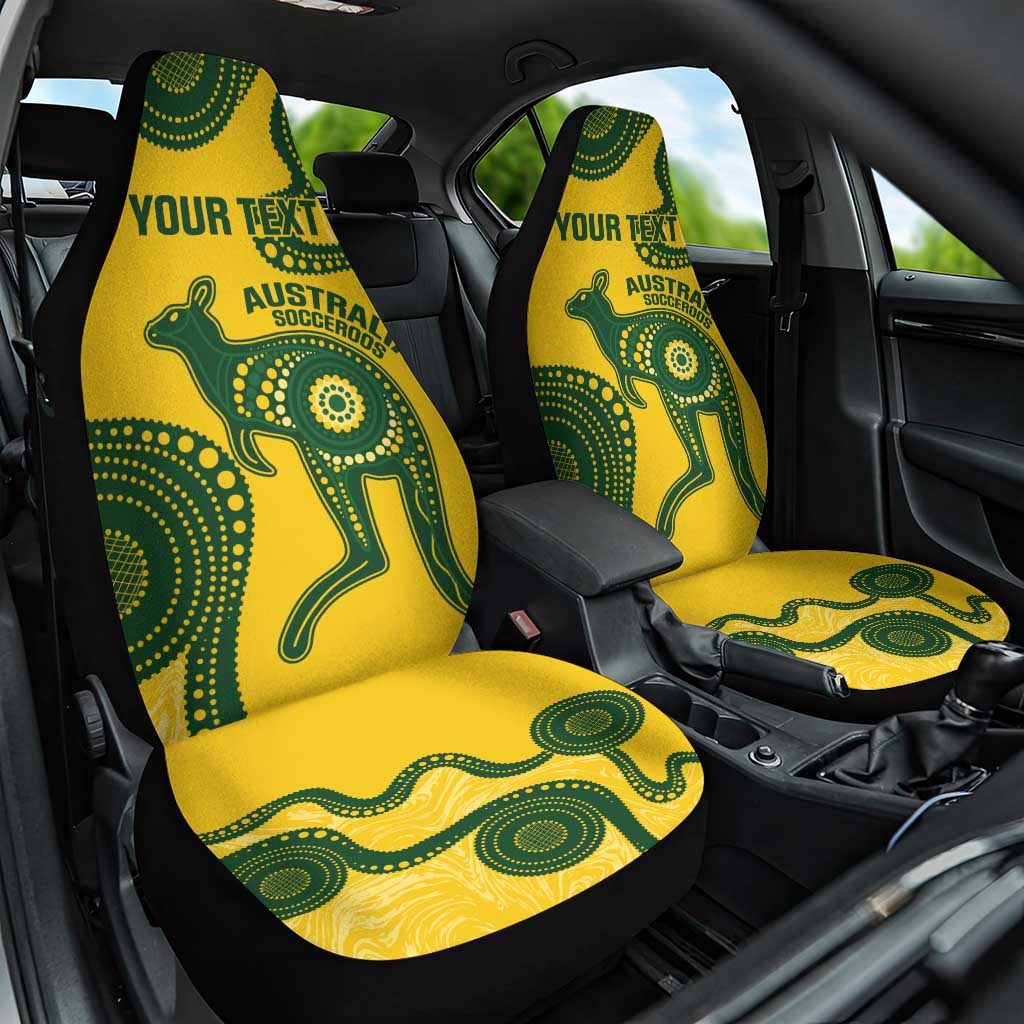Custom Australia Soccer Car Seat Cover Go Socceroos Kangaroo With Indigenous Art