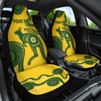 Custom Australia Soccer Car Seat Cover Go Socceroos Kangaroo With Indigenous Art