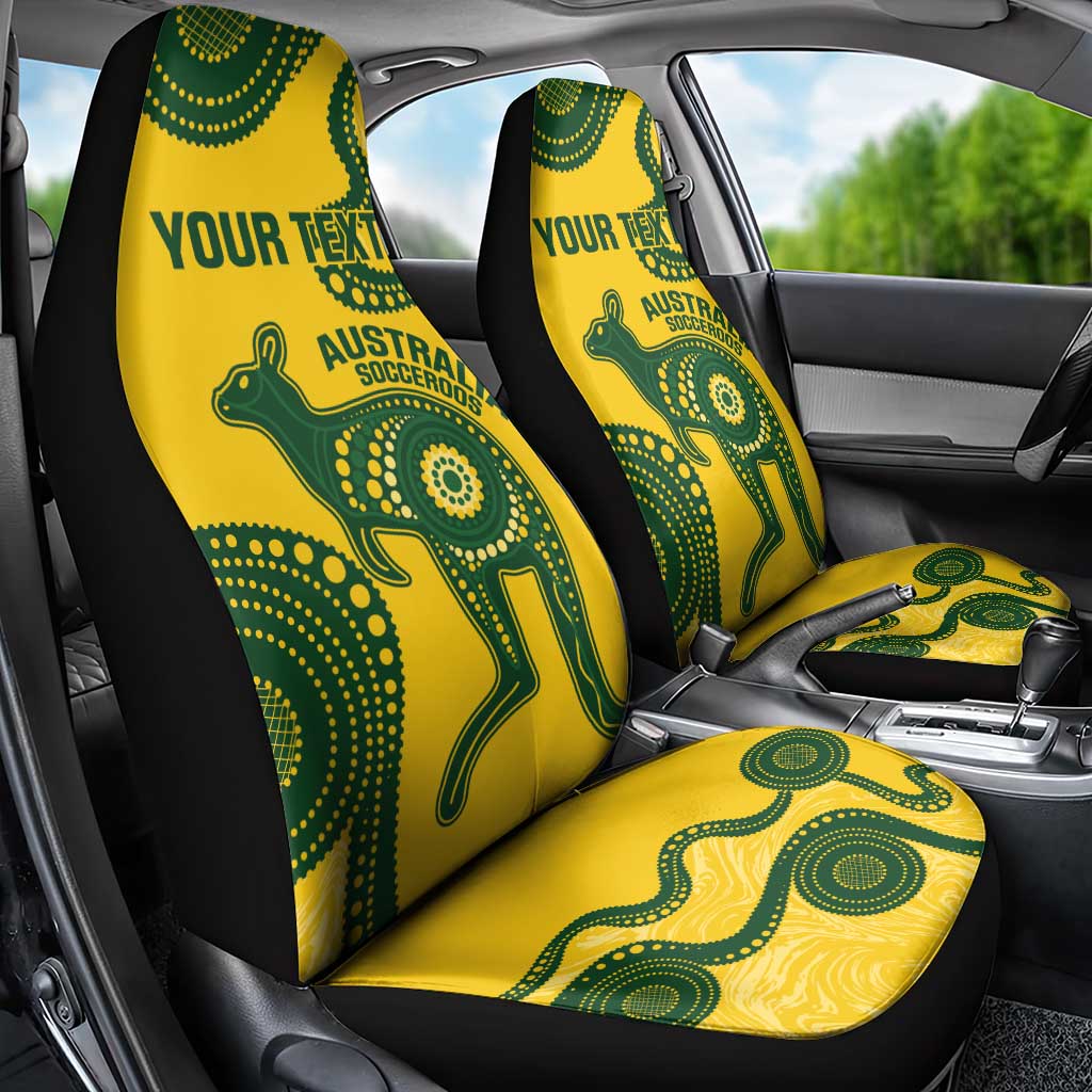 Custom Australia Soccer Car Seat Cover Go Socceroos Kangaroo With Indigenous Art