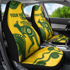 Custom Australia Soccer Car Seat Cover Go Socceroos Kangaroo With Indigenous Art