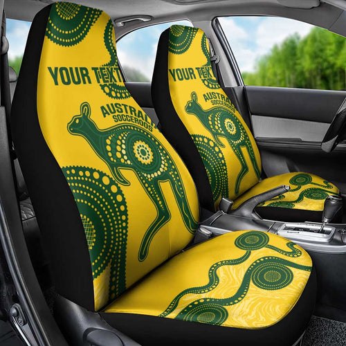 Custom Australia Soccer Car Seat Cover Go Socceroos Kangaroo With Indigenous Art