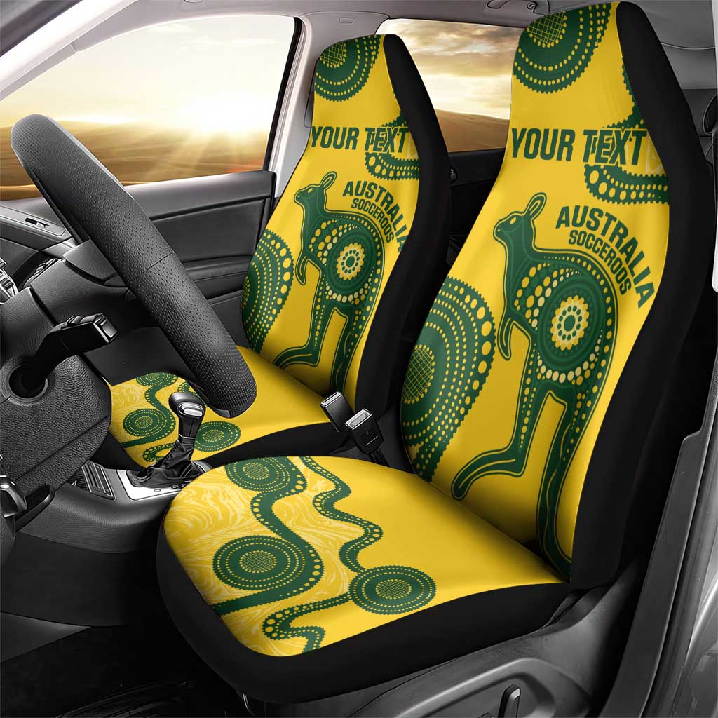 Custom Australia Soccer Car Seat Cover Go Socceroos Kangaroo With Indigenous Art
