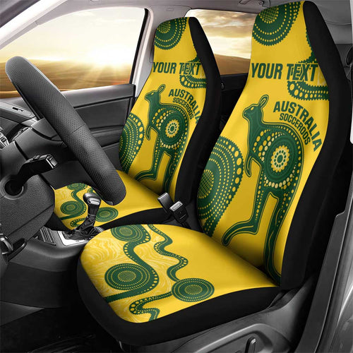 Custom Australia Soccer Car Seat Cover Go Socceroos Kangaroo With Indigenous Art