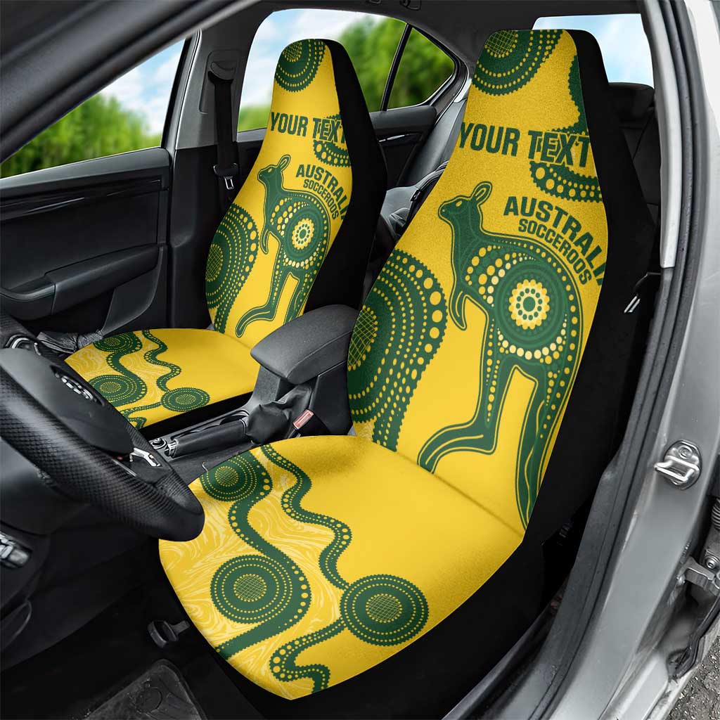 Custom Australia Soccer Car Seat Cover Go Socceroos Kangaroo With Indigenous Art