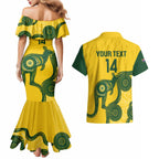 Custom Australia Soccer Couples Matching Mermaid Dress and Hawaiian Shirt Go Socceroos Kangaroo With Indigenous Art