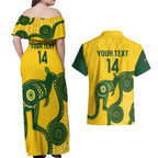 Custom Australia Soccer Couples Matching Off Shoulder Maxi Dress and Hawaiian Shirt Go Socceroos Kangaroo With Indigenous Art