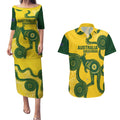 Custom Australia Soccer Couples Matching Puletasi and Hawaiian Shirt Go Socceroos Kangaroo With Indigenous Art
