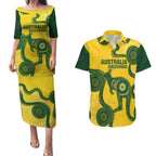 Custom Australia Soccer Couples Matching Puletasi and Hawaiian Shirt Go Socceroos Kangaroo With Indigenous Art