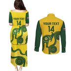 Custom Australia Soccer Couples Matching Puletasi and Long Sleeve Button Shirt Go Socceroos Kangaroo With Indigenous Art