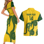 Custom Australia Soccer Couples Matching Short Sleeve Bodycon Dress and Hawaiian Shirt Go Socceroos Kangaroo With Indigenous Art