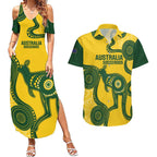Custom Australia Soccer Couples Matching Summer Maxi Dress and Hawaiian Shirt Go Socceroos Kangaroo With Indigenous Art