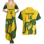Custom Australia Soccer Couples Matching Summer Maxi Dress and Hawaiian Shirt Go Socceroos Kangaroo With Indigenous Art