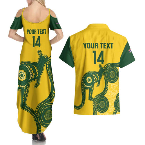Custom Australia Soccer Couples Matching Summer Maxi Dress and Hawaiian Shirt Go Socceroos Kangaroo With Indigenous Art