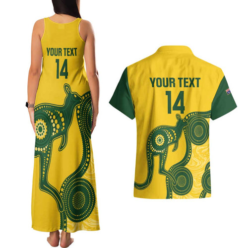 Custom Australia Soccer Couples Matching Tank Maxi Dress and Hawaiian Shirt Go Socceroos Kangaroo With Indigenous Art