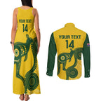 Custom Australia Soccer Couples Matching Tank Maxi Dress and Long Sleeve Button Shirt Go Socceroos Kangaroo With Indigenous Art