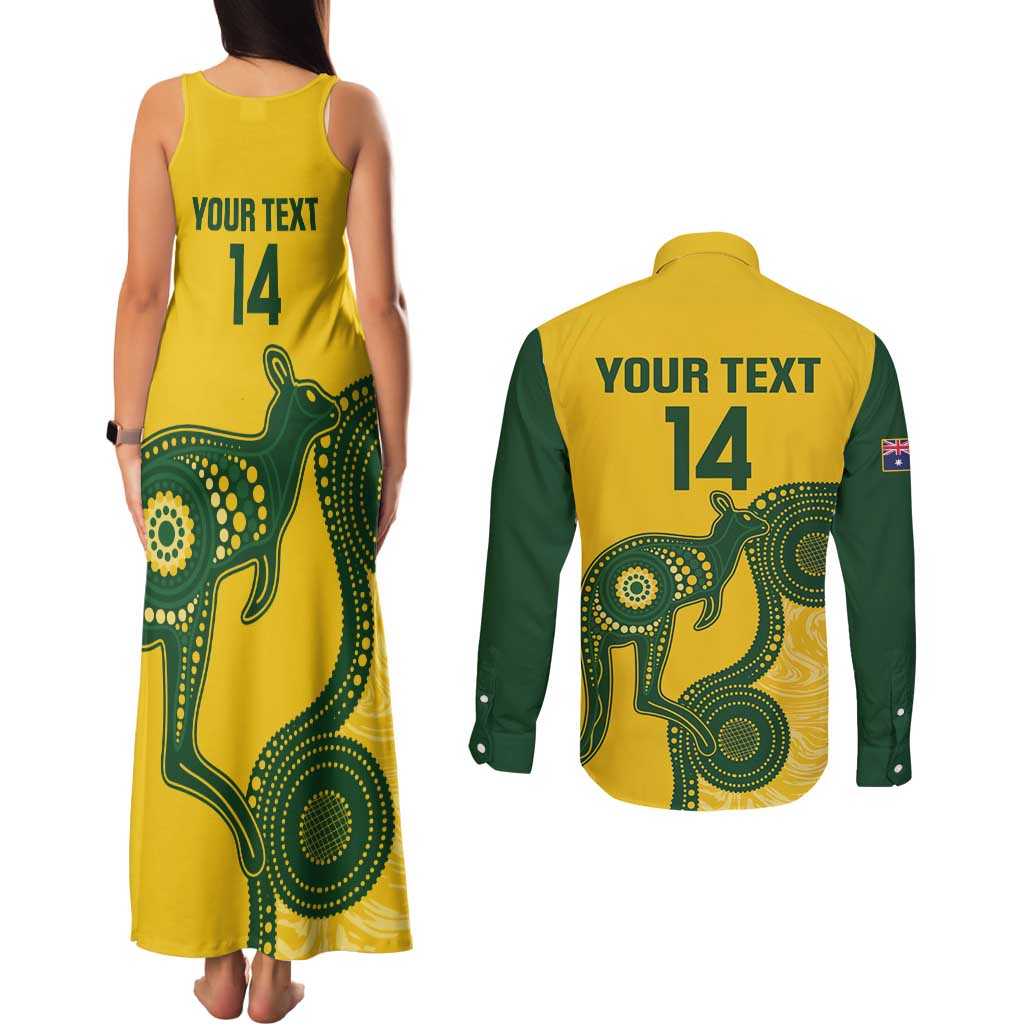 Custom Australia Soccer Couples Matching Tank Maxi Dress and Long Sleeve Button Shirt Go Socceroos Kangaroo With Indigenous Art