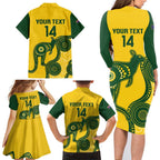 Custom Australia Soccer Family Matching Long Sleeve Bodycon Dress and Hawaiian Shirt Go Socceroos Kangaroo With Indigenous Art