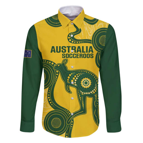 Custom Australia Soccer Family Matching Long Sleeve Bodycon Dress and Hawaiian Shirt Go Socceroos Kangaroo With Indigenous Art