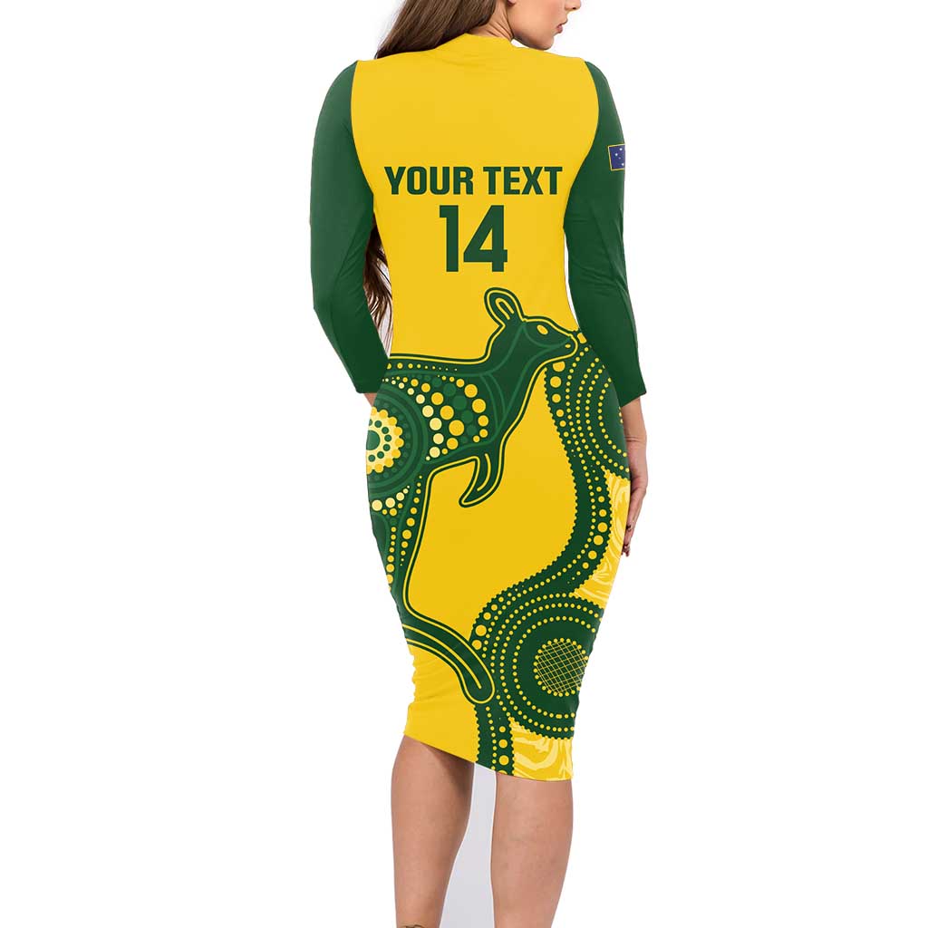 Custom Australia Soccer Family Matching Long Sleeve Bodycon Dress and Hawaiian Shirt Go Socceroos Kangaroo With Indigenous Art