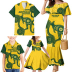 Custom Australia Soccer Family Matching Mermaid Dress and Hawaiian Shirt Go Socceroos Kangaroo With Indigenous Art
