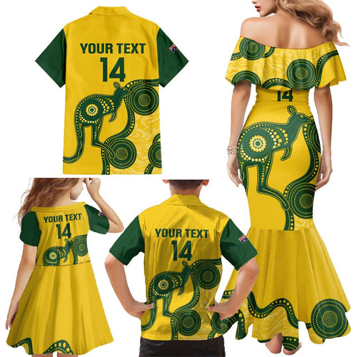 Custom Australia Soccer Family Matching Mermaid Dress and Hawaiian Shirt Go Socceroos Kangaroo With Indigenous Art