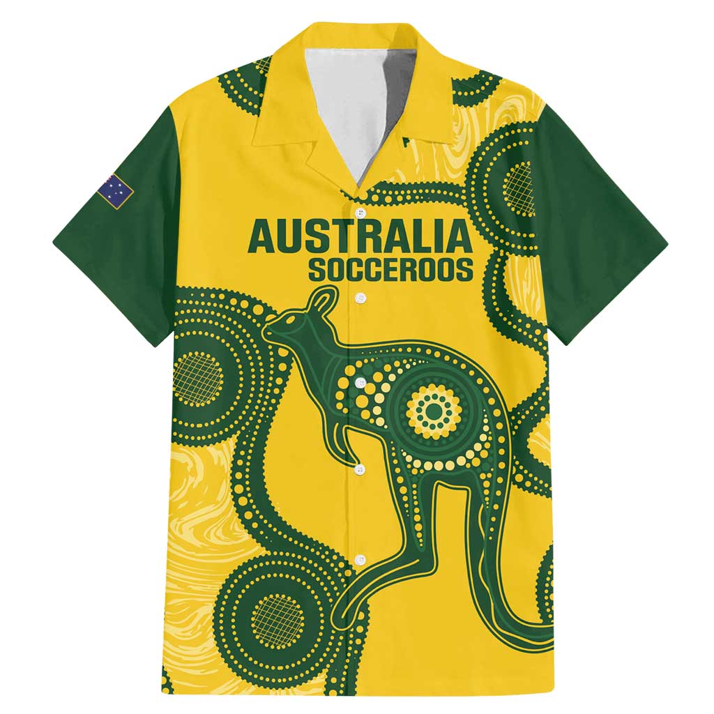 Custom Australia Soccer Family Matching Mermaid Dress and Hawaiian Shirt Go Socceroos Kangaroo With Indigenous Art