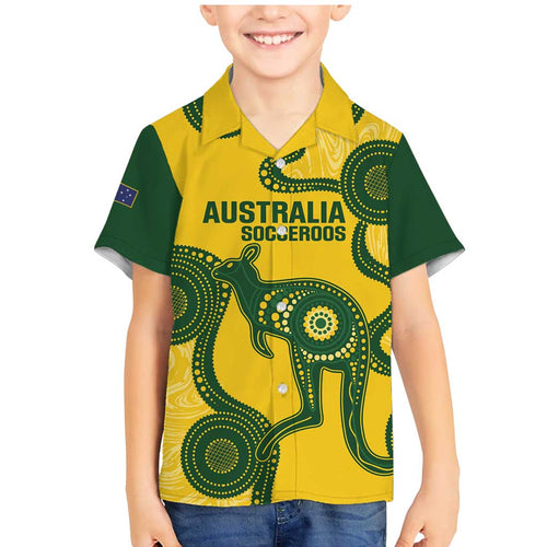 Custom Australia Soccer Family Matching Mermaid Dress and Hawaiian Shirt Go Socceroos Kangaroo With Indigenous Art