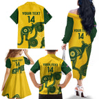 Custom Australia Soccer Family Matching Off The Shoulder Long Sleeve Dress and Hawaiian Shirt Go Socceroos Kangaroo With Indigenous Art