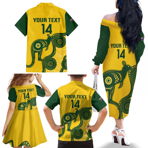 Custom Australia Soccer Family Matching Off The Shoulder Long Sleeve Dress and Hawaiian Shirt Go Socceroos Kangaroo With Indigenous Art