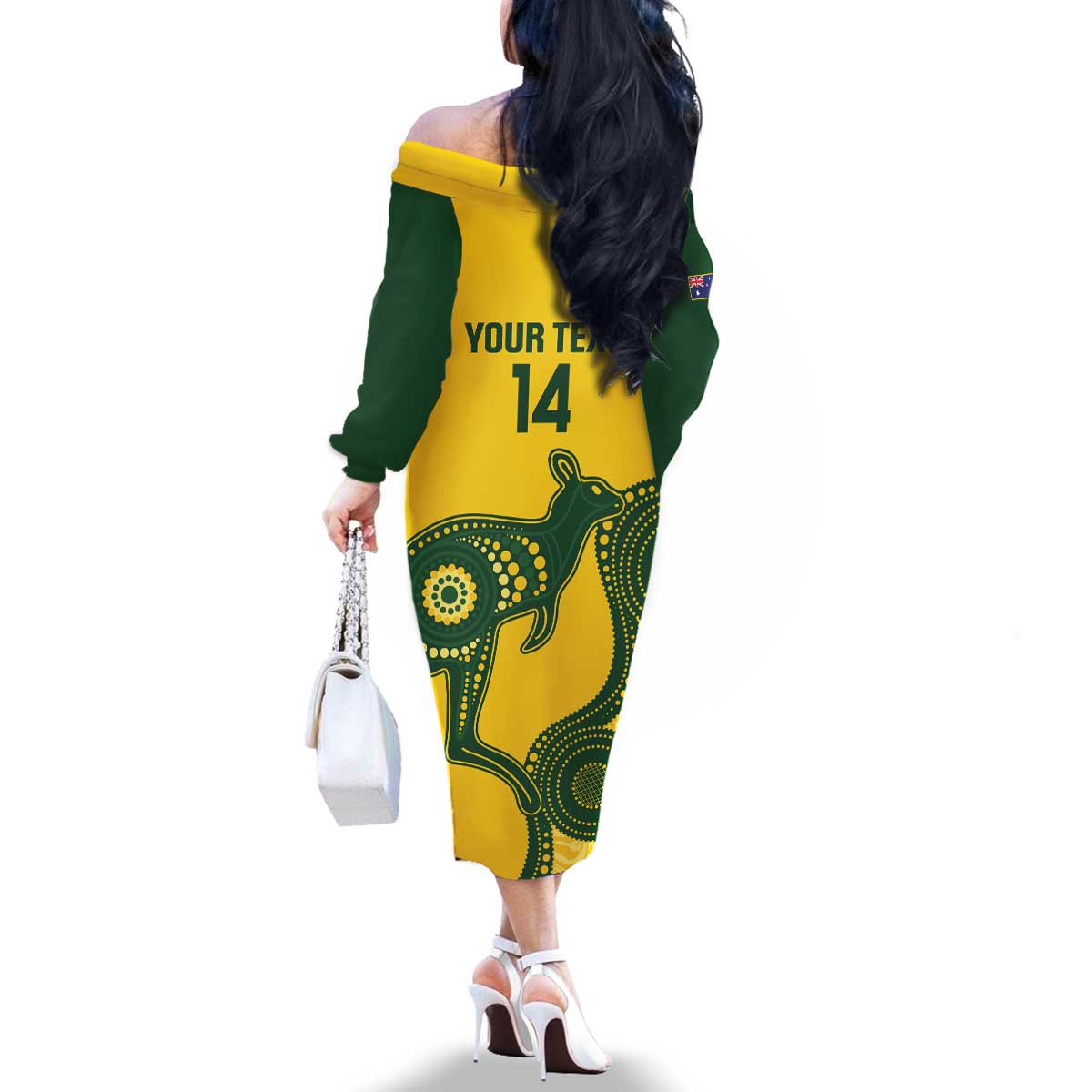 Custom Australia Soccer Family Matching Off The Shoulder Long Sleeve Dress and Hawaiian Shirt Go Socceroos Kangaroo With Indigenous Art