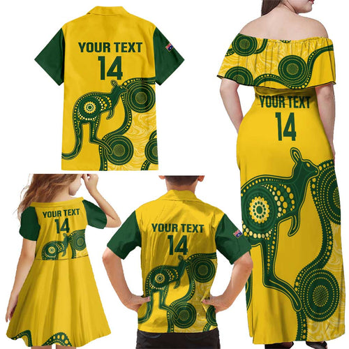 Custom Australia Soccer Family Matching Off Shoulder Maxi Dress and Hawaiian Shirt Go Socceroos Kangaroo With Indigenous Art