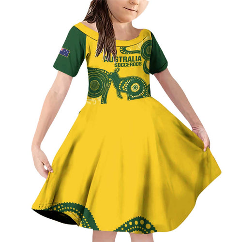 Custom Australia Soccer Family Matching Off Shoulder Short Dress and Hawaiian Shirt Go Socceroos Kangaroo With Indigenous Art