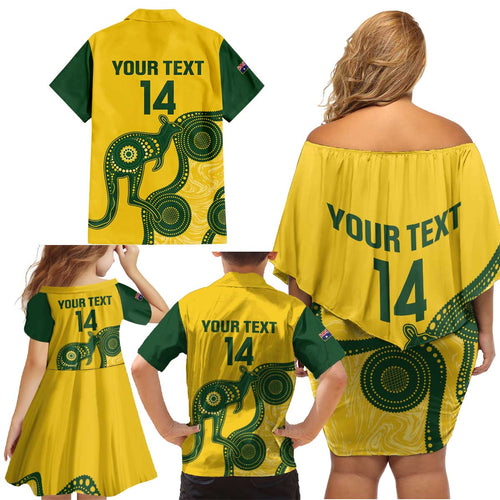 Custom Australia Soccer Family Matching Off Shoulder Short Dress and Hawaiian Shirt Go Socceroos Kangaroo With Indigenous Art