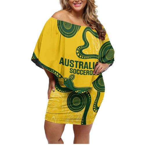 Custom Australia Soccer Family Matching Off Shoulder Short Dress and Hawaiian Shirt Go Socceroos Kangaroo With Indigenous Art