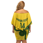 Custom Australia Soccer Family Matching Off Shoulder Short Dress and Hawaiian Shirt Go Socceroos Kangaroo With Indigenous Art