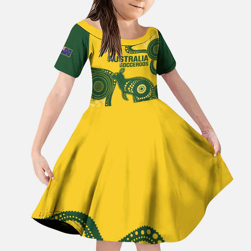 Custom Australia Soccer Family Matching Puletasi and Hawaiian Shirt Go Socceroos Kangaroo With Indigenous Art