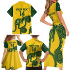 Custom Australia Soccer Family Matching Short Sleeve Bodycon Dress and Hawaiian Shirt Go Socceroos Kangaroo With Indigenous Art