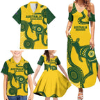 Custom Australia Soccer Family Matching Summer Maxi Dress and Hawaiian Shirt Go Socceroos Kangaroo With Indigenous Art